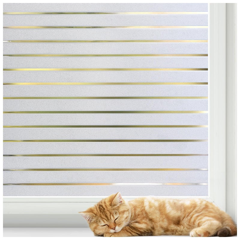 rabbitgoo Window Privacy Film Frosted Glass Film Two Way Glass Frosting Cling Non Adhesive Static Cling Front Door Covering AntiUV Reeded Window Blinds Sticker Striped Pattern354 x 1574