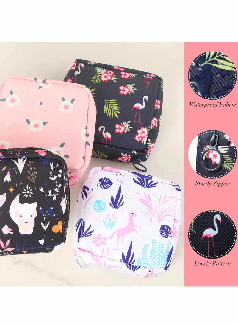 Sanitary Napkin Storage Bag, Zipper Menstrual Pad Bag Portable Sanitary Napkin Storage Tampons Holder for Purse First Period Kit for Teen Girls Store Sanitary Pads for Women(4Pcs)
