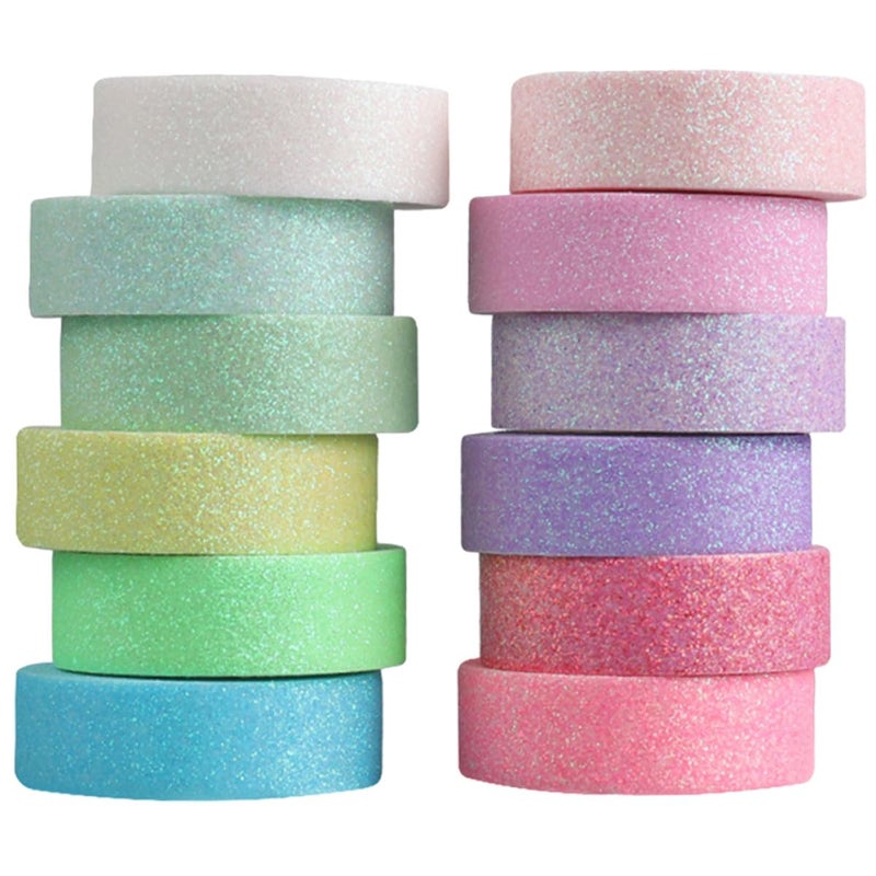 COHEALI Glitter Washi Tape 12 Rolls DIY Craft Decorative Adhesive Tape for Scrapbooking - Image 1