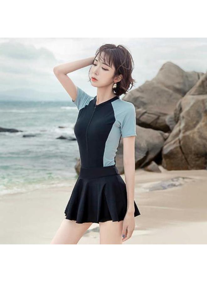 Generic Swimsuit Women's Hot Spring 2023 Hot Style Fashion Sports Internet Popular Style Conservative Slim Special One-piece Skirt Swimsuit-Color:11632 Black- - Image 1