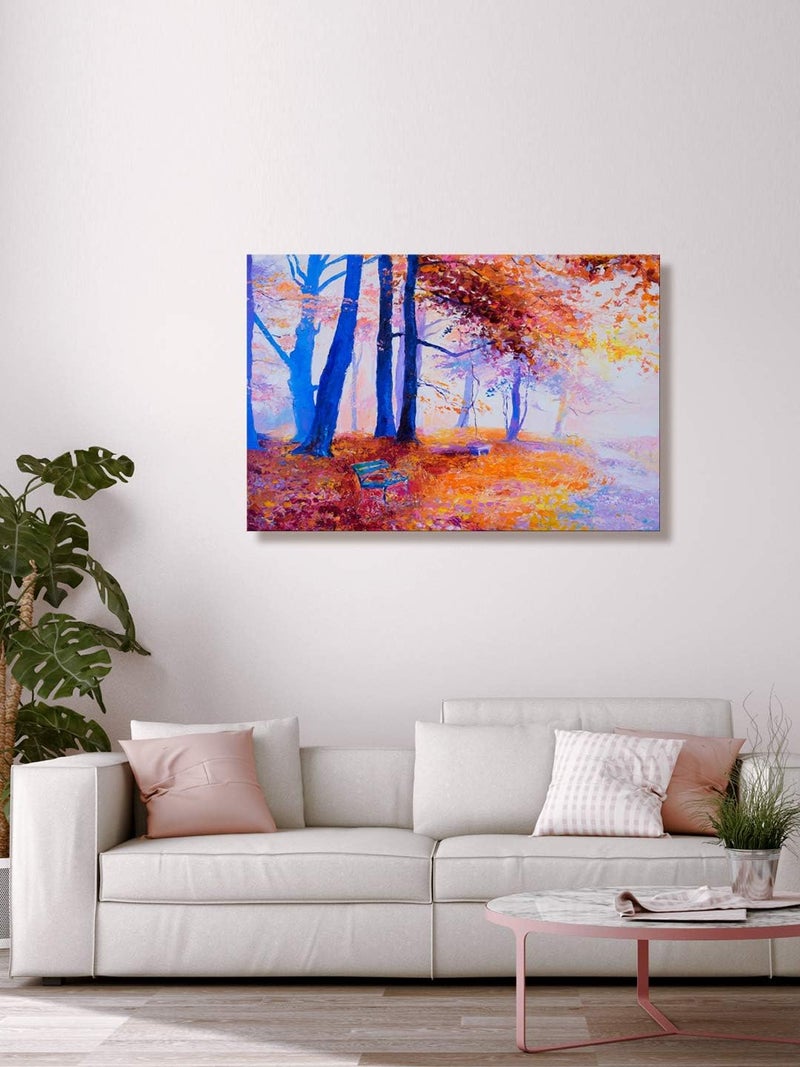 999Store Printed Autumn Yellow Leaves Trees Painting Wall Art (Canvas_18X30 Inches_Multi) - Image 1
