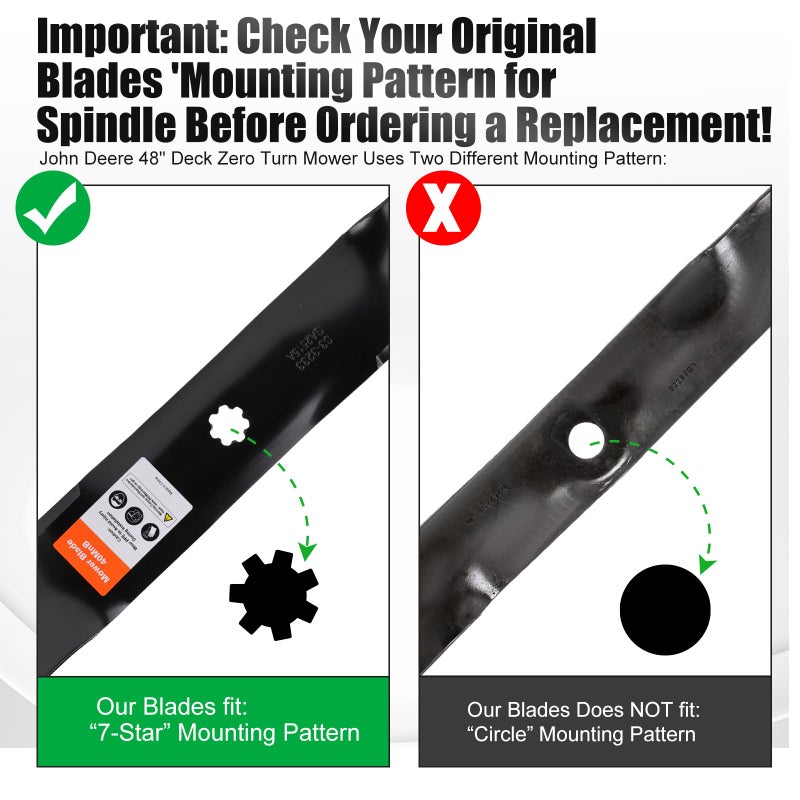 Grasscool GY20852 Mulching Blades with 7 Star Mounting Pattern for John D-eere 48 inch Deck Mower E140 D140 D160 E160 E170 E150 LA145 LA140 48" Zero Turn Lawn Tractor Replace GX21784 - Image 2
