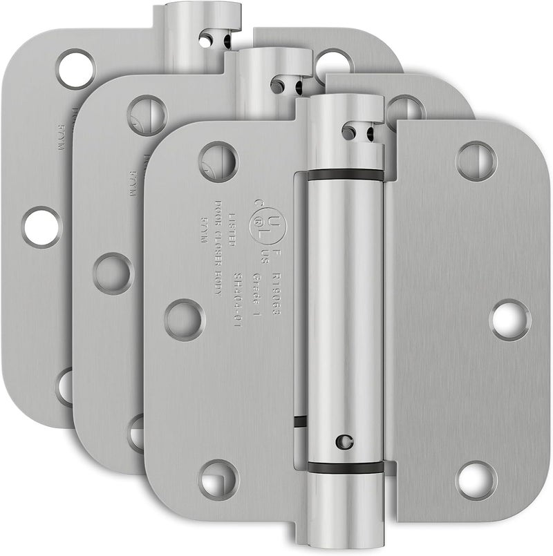 Bubxo 3 Pack Self Closing Door Hinges, 3.5 Inch Auto Closing Door Hinge with 5/8'' Radius Corners, Adjustable Tension for Garage, Front, Back Door, UL Listed, Left and Right Hand, Brushed Nickel - Image 1
