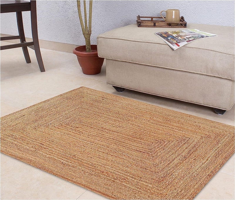 KEMA 3X5 Feet Handwoven Jute Braided Area Rug Natural Yarn Rustic Vintage Braided Reversible Rectangular Rug Rugs for Bedroom Kitchen Living Room Farmhouse