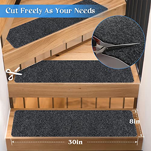 RIOLAND Non-Slip Stair Treads Carpet Indoor 14 Pack Stair Rugs for Wooden Steps Anti Moving Stair Runners Safety for Dogs Elders and Kids, 8” x 30”, Dark Grey - Image 4