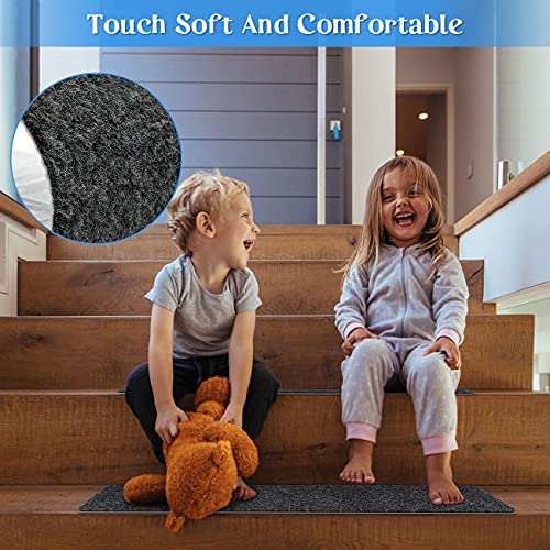 RIOLAND Non-Slip Stair Treads Carpet Indoor 14 Pack Stair Rugs for Wooden Steps Anti Moving Stair Runners Safety for Dogs Elders and Kids, 8” x 30”, Dark Grey - Image 5