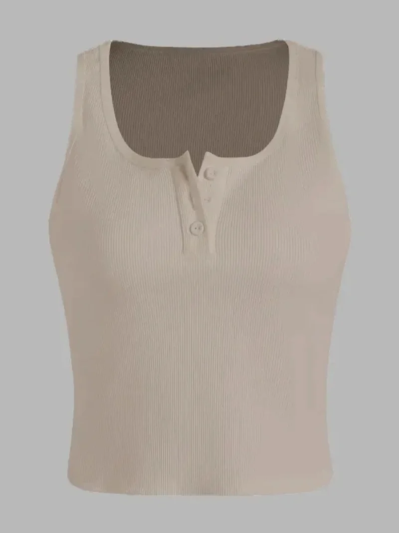 HICCUP Basic Button Detailed Crop Top