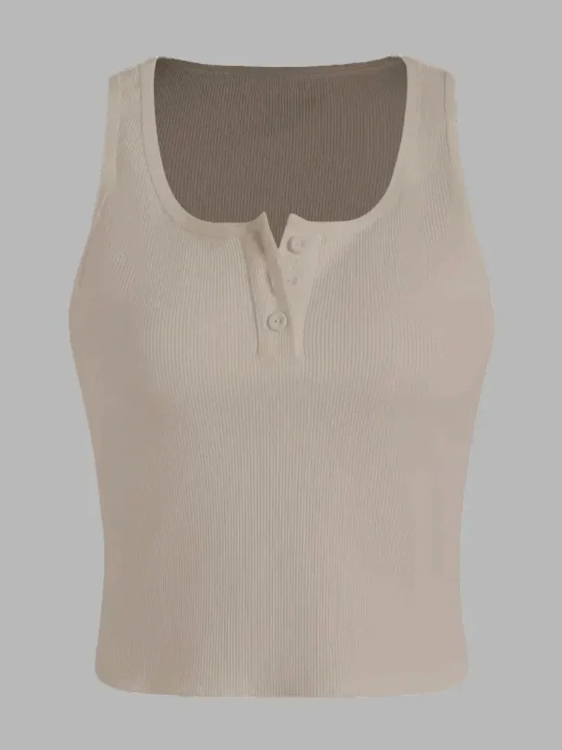 HICCUP Basic Button Detailed Crop Top