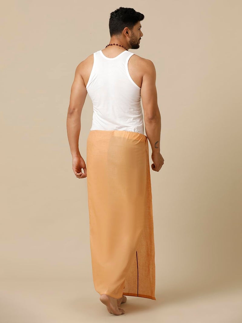 RAMRAJ COTTON Men Single Layer Solid Kavi With Border Dhoti - Image 2