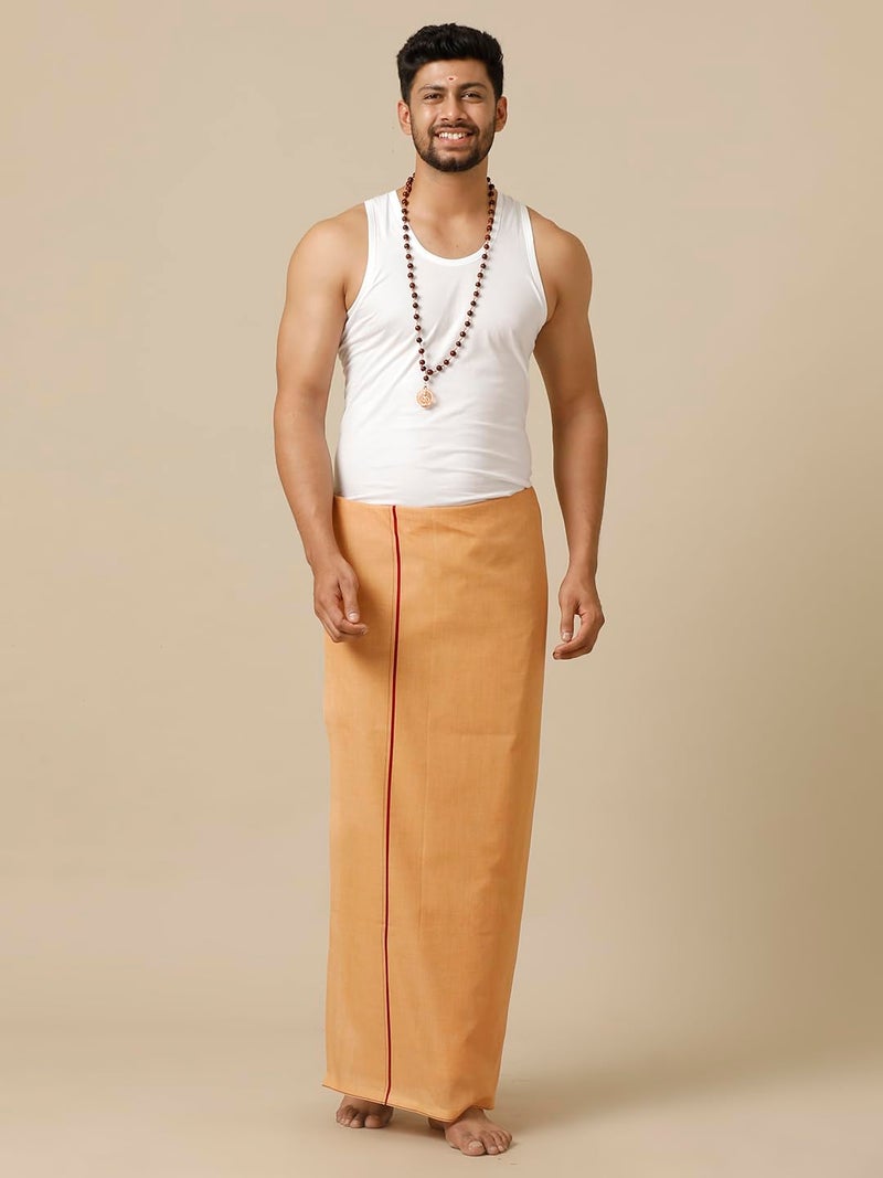 RAMRAJ COTTON Men Single Layer Solid Kavi With Border Dhoti - Image 5