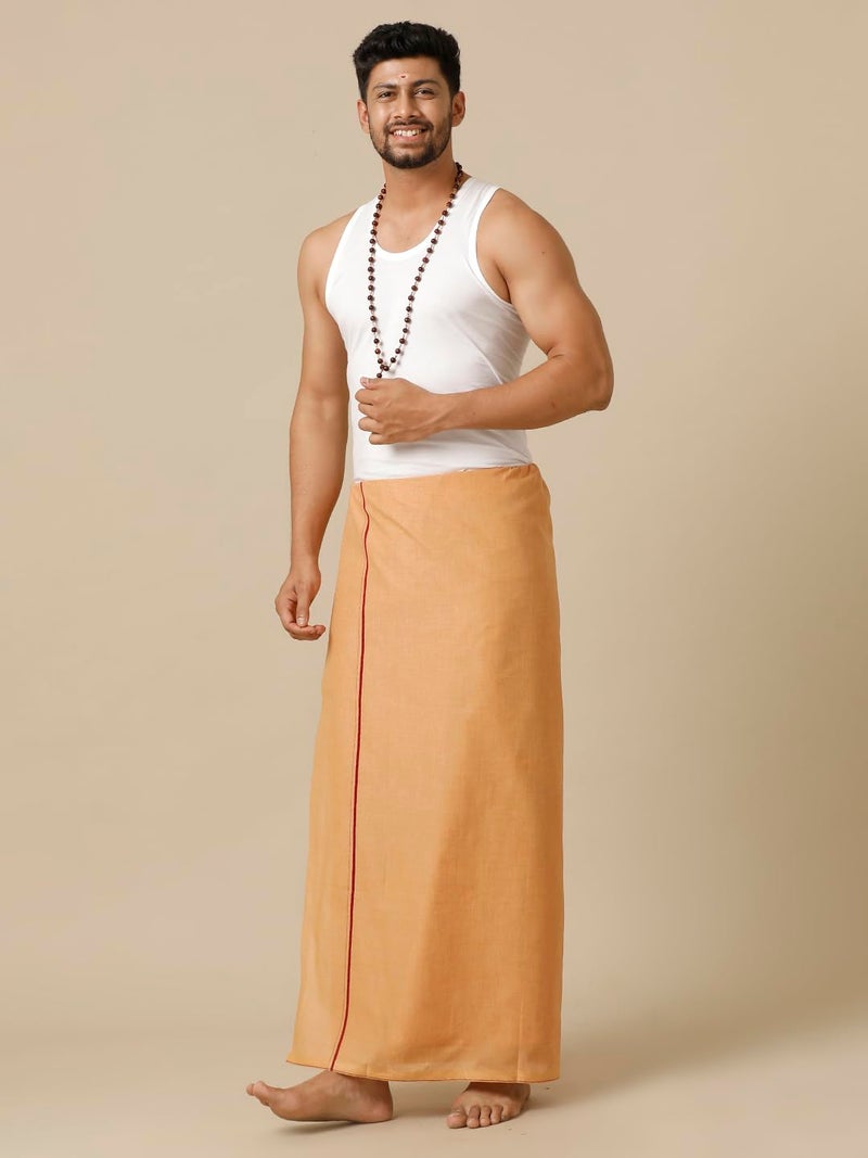 RAMRAJ COTTON Men Single Layer Solid Kavi With Border Dhoti - Image 3