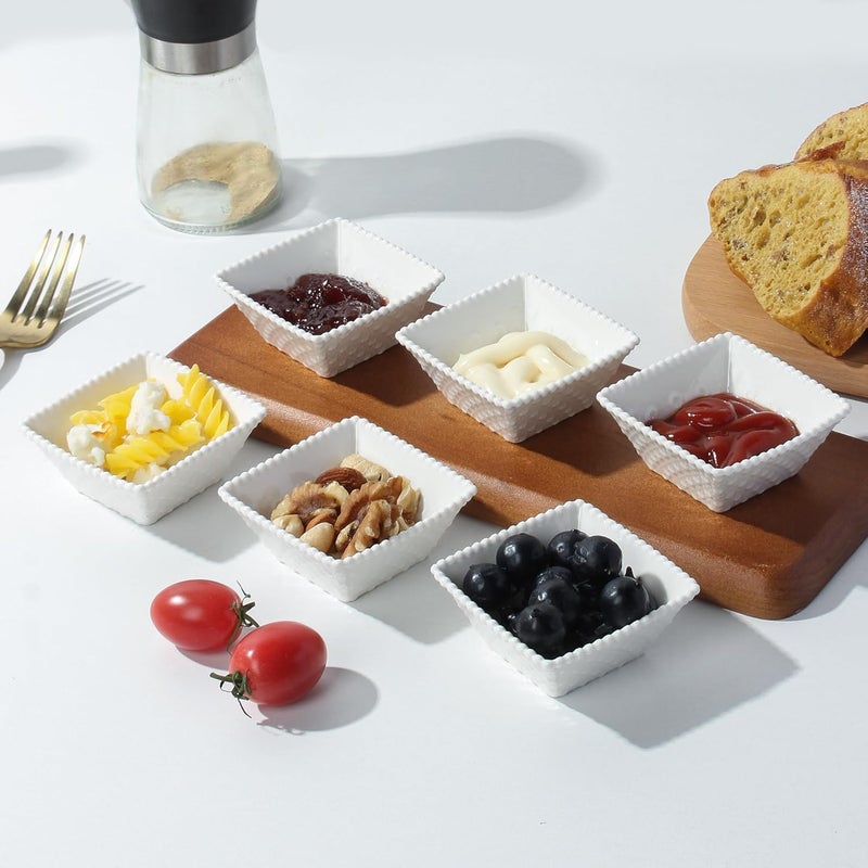 UIBFCWN 23 oz Ceramic Dip Bowls Set White Dipping Sauce BowlsDishes for Tomato Sauce 27 Inches Soy Sauce Dish Square Side Dishes Mini Appetizer Plates for Condiment Sushi  20Pack - Image 5