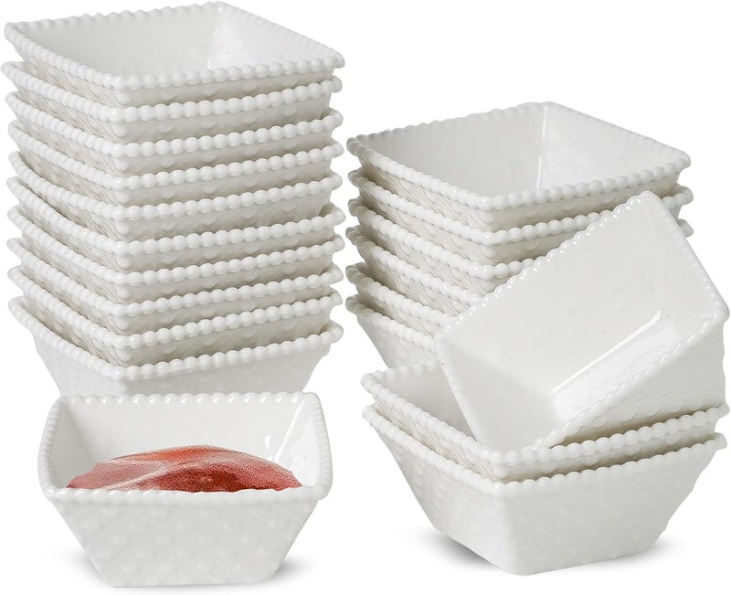 UIBFCWN 23 oz Ceramic Dip Bowls Set White Dipping Sauce BowlsDishes for Tomato Sauce 27 Inches Soy Sauce Dish Square Side Dishes Mini Appetizer Plates for Condiment Sushi  20Pack - Image 1