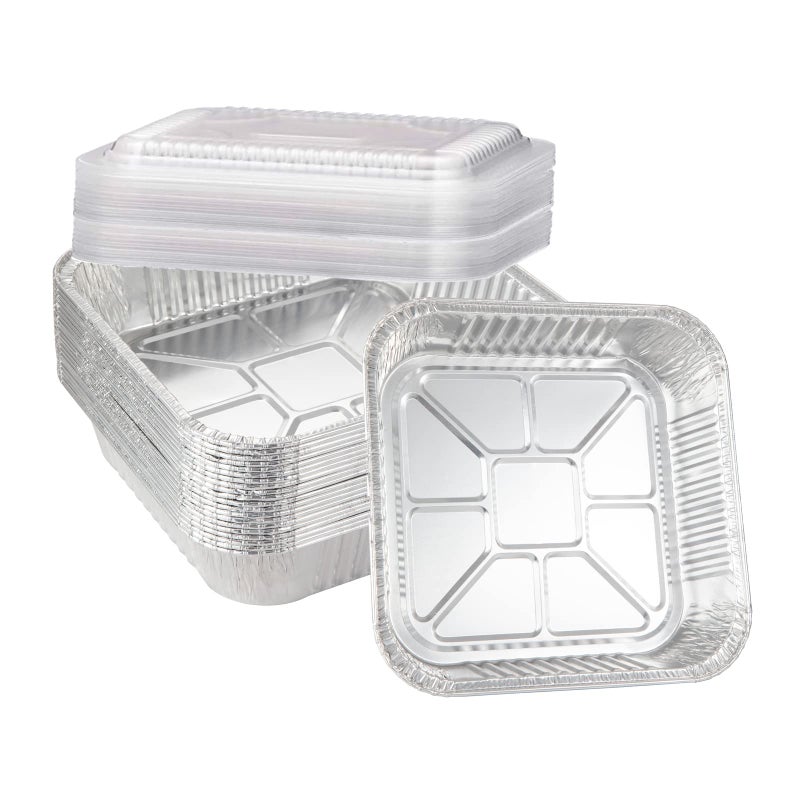 Waytiffer 20pack8 x 8 Square Baking Cake Pans with Plastic Dome Lids Disposable Aluminum Foil TinsHeavy Duty cake Pans Roasting PansCooking Tins Homemade Breads Oven Pans