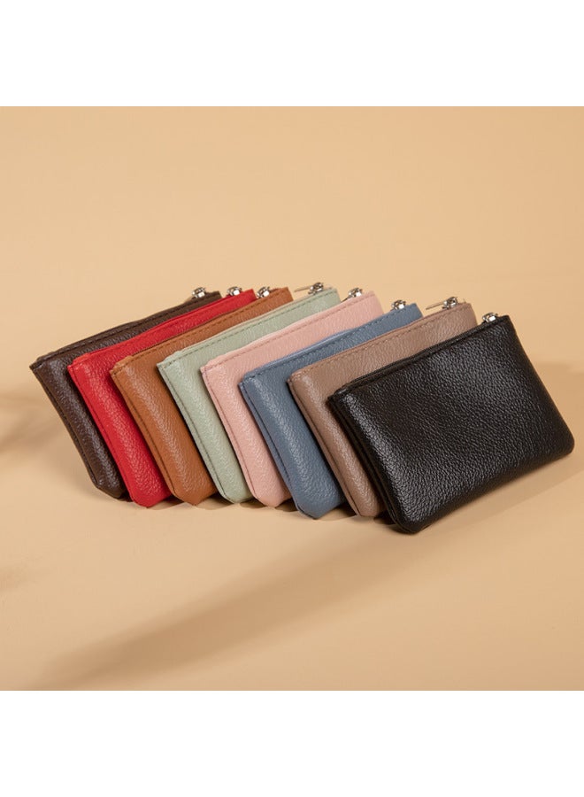 [Unisex] Litchi Zipper Coin Purse Ultra-thin Short Card Coin Key Storage Bag-Color:Black - Image 2