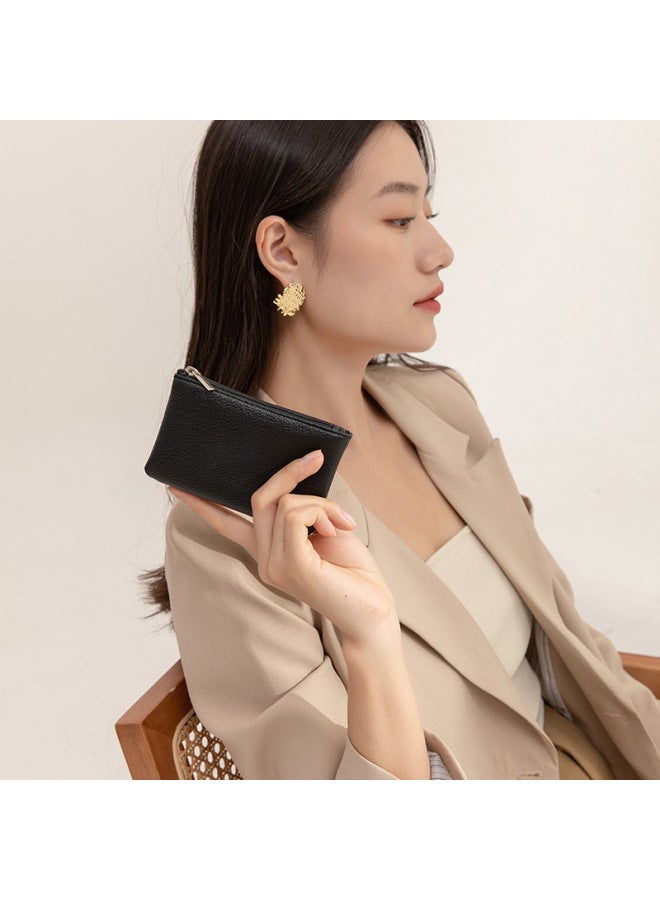 [Unisex] Litchi Zipper Coin Purse Ultra-thin Short Card Coin Key Storage Bag-Color:Black - Image 5