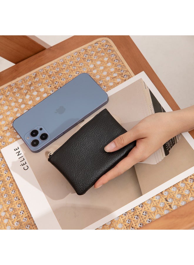 [Unisex] Litchi Zipper Coin Purse Ultra-thin Short Card Coin Key Storage Bag-Color:Black - Image 3