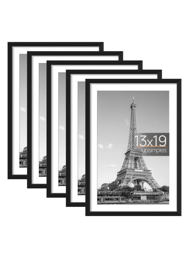 upsimples Upsimples 13X19 Picture Frame Set Of 5  Display Pictures 11X17 With Mat Or 13X19 Without Mat  Wall Gallery Photo Frames  Black  - Image 1