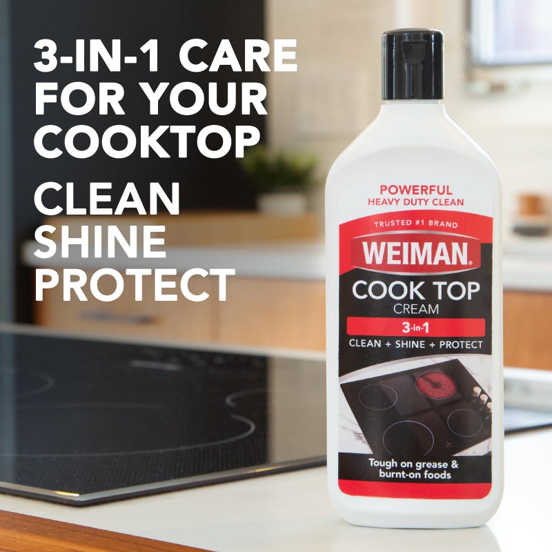 Weiman Ceramic and Glass Cooktop Cleaner - Heavy Duty Cleaner and Polish (10 Ounce Bottle and 3 Scrubbing Pads) - Image 2