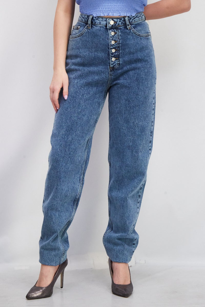 NA-KD Women Regular Fit Washed Denim Jean, Blue - Image 1