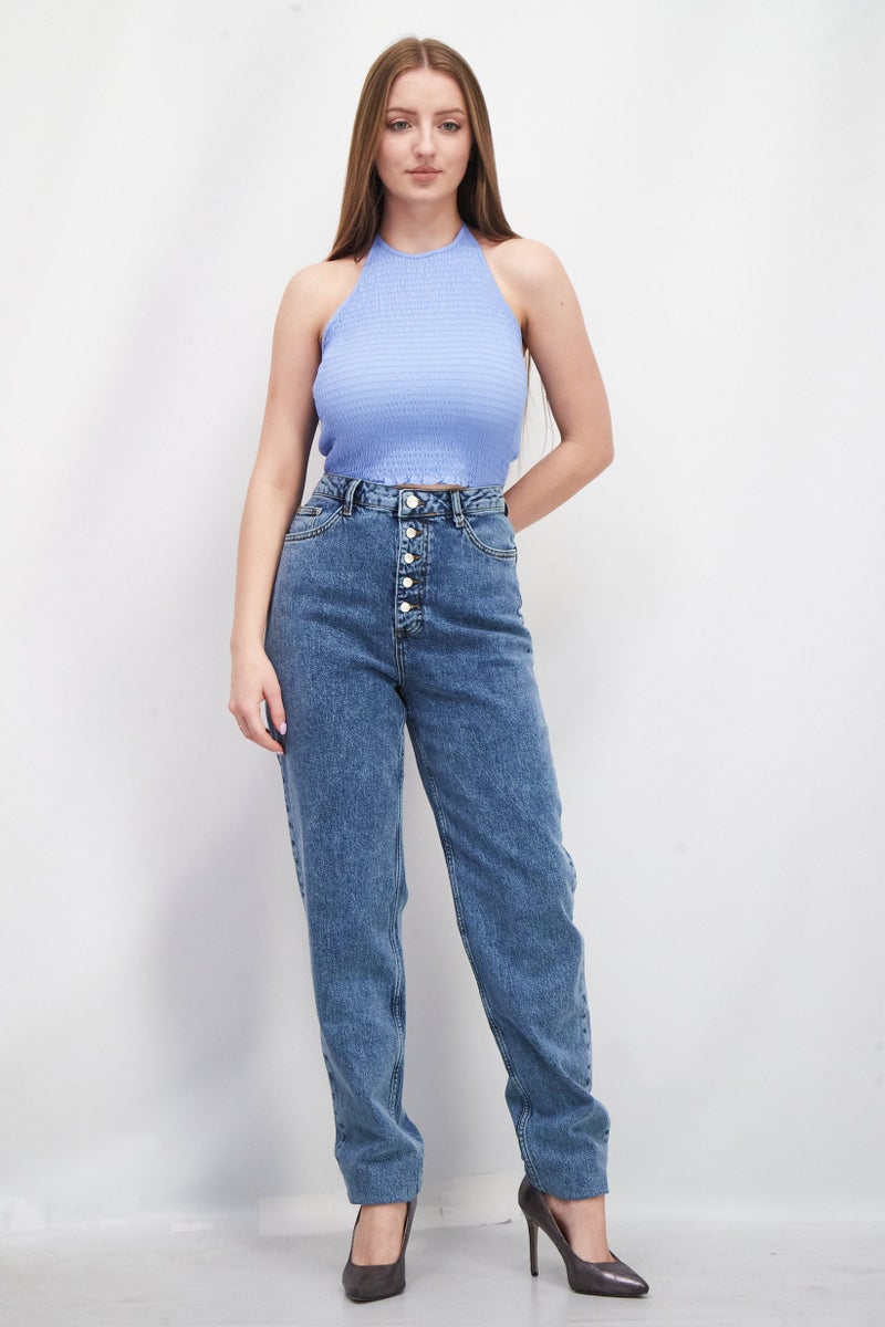 NA-KD Women Regular Fit Washed Denim Jean, Blue - Image 2