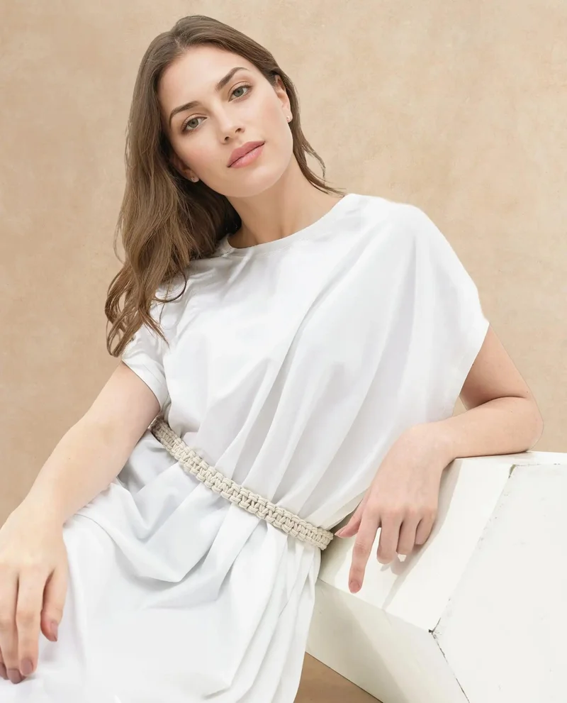 ريريزم Women's Knit Maxi Dress With Macrame Belt
