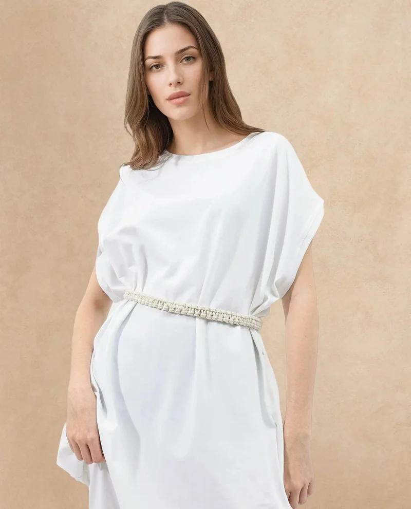 Rareism Women's Knit Maxi Dress With Macrame Belt