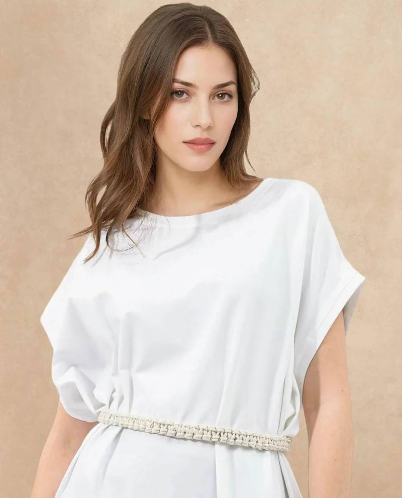 Rareism Women's Knit Maxi Dress With Macrame Belt