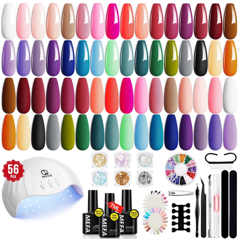 MEFA 60 Pcs Gel Nail Polish Kit with U V Light, 32 Colors Classic Popular Nail Kit Soak Off Nail Polish Gel Set with Base Matte/Glossy Top Coat Nail Art Decorations Manicure Tools DIY Gifts - Image 1