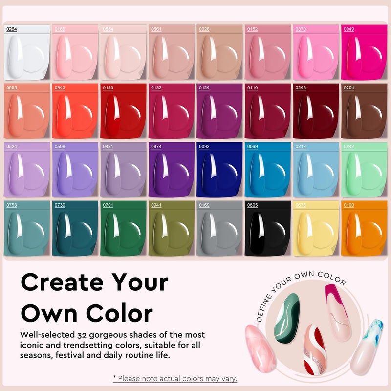 MEFA 60 Pcs Gel Nail Polish Kit with U V Light, 32 Colors Classic Popular Nail Kit Soak Off Nail Polish Gel Set with Base Matte/Glossy Top Coat Nail Art Decorations Manicure Tools DIY Gifts - Image 3