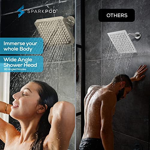 SparkPod Shower Head - High Pressure Rain - Premium Quality Luxury Design - 1-Min Install - Easy Clean Adjustable Replacement for Your Bathroom Shower Heads (Elegant Brushed Nickel, 8 Inch Square) - Image 2