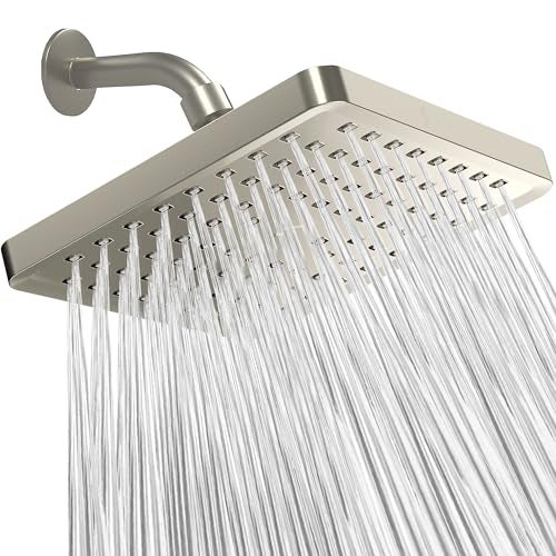 SparkPod Shower Head - High Pressure Rain - Premium Quality Luxury Design - 1-Min Install - Easy Clean Adjustable Replacement for Your Bathroom Shower Heads (Elegant Brushed Nickel, 8 Inch Square) - Image 1
