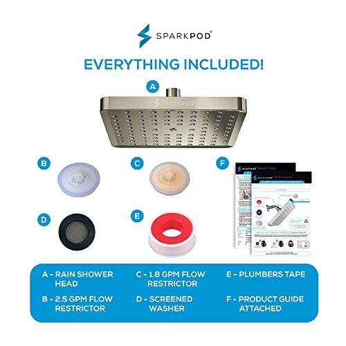 SparkPod Shower Head - High Pressure Rain - Premium Quality Luxury Design - 1-Min Install - Easy Clean Adjustable Replacement for Your Bathroom Shower Heads (Elegant Brushed Nickel, 8 Inch Square) - Image 5
