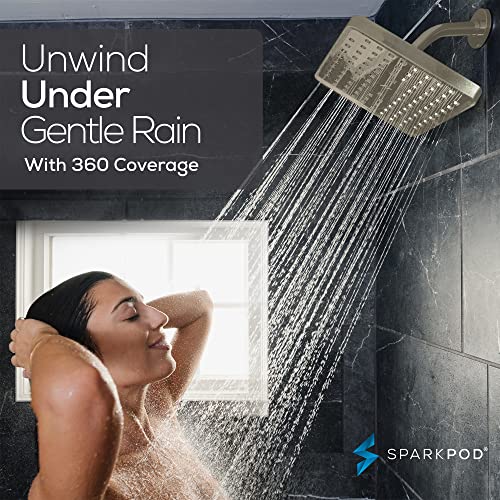 SparkPod Shower Head - High Pressure Rain - Premium Quality Luxury Design - 1-Min Install - Easy Clean Adjustable Replacement for Your Bathroom Shower Heads (Elegant Brushed Nickel, 8 Inch Square) - Image 4