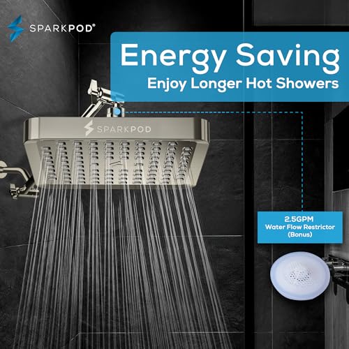 SparkPod Shower Head - High Pressure Rain - Premium Quality Luxury Design - 1-Min Install - Easy Clean Adjustable Replacement for Your Bathroom Shower Heads (Elegant Brushed Nickel, 8 Inch Square) - Image 3