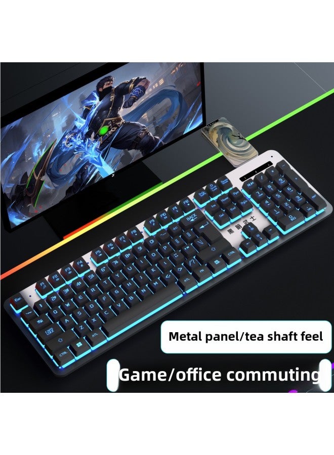 Mechanical Feel Keyboard Mouse Suit Game Desktop Computer Notebook Cable Office Special Typing Home None-Color:None - Single Keyboard - Alloy Panel - Letter Luminous Black Ice Blue Keyboard - No - P