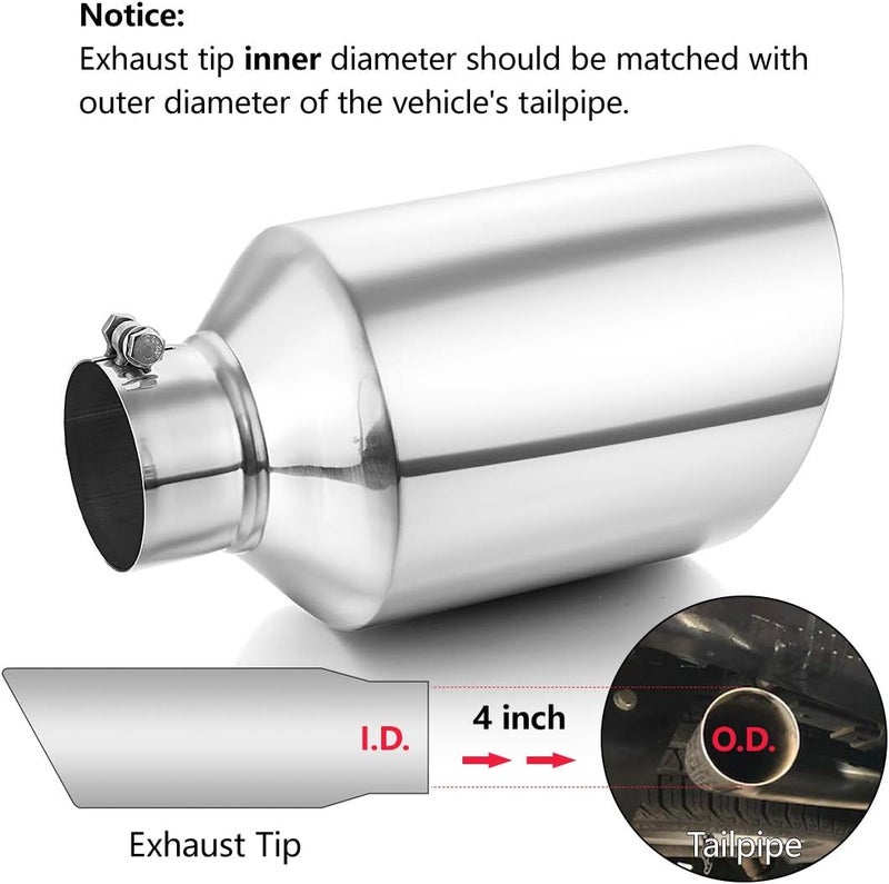 A-KARCK Polished Stainless Steel Exhaust Tip - 4" Inlet, 8" Outlet, 15" Long - Image 5