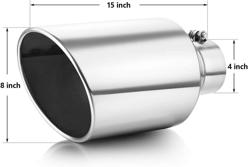 A-KARCK Polished Stainless Steel Exhaust Tip - 4" Inlet, 8" Outlet, 15" Long - Image 2