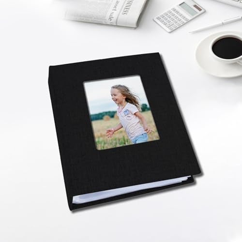 Sprsthai Photo Albums 4x6 Pictures Polaroid Photos Album Book Photo Book Small Linen Cover Photo Album 50 Page Holds 100 Pictures Photobook for Valentines Day Anniversary Vacations Wedding Baby Black - Image 3
