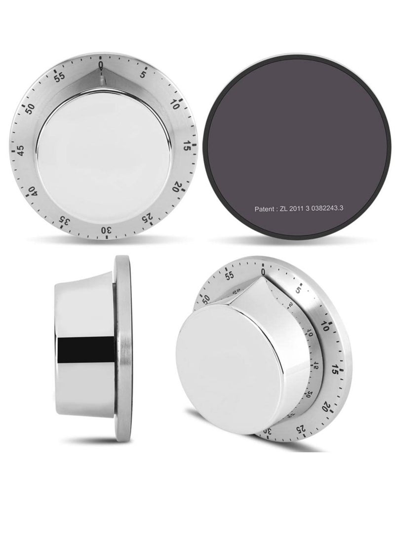 Excefore - Manual Timer, 60 Minute Professional Mechanical Kitchen Timer With Magnetic Base, Countdown Cooking Baking Timing Tool, Loud Alarm Sound And Easy To Stick On Any Surface(Silver) - Image 1