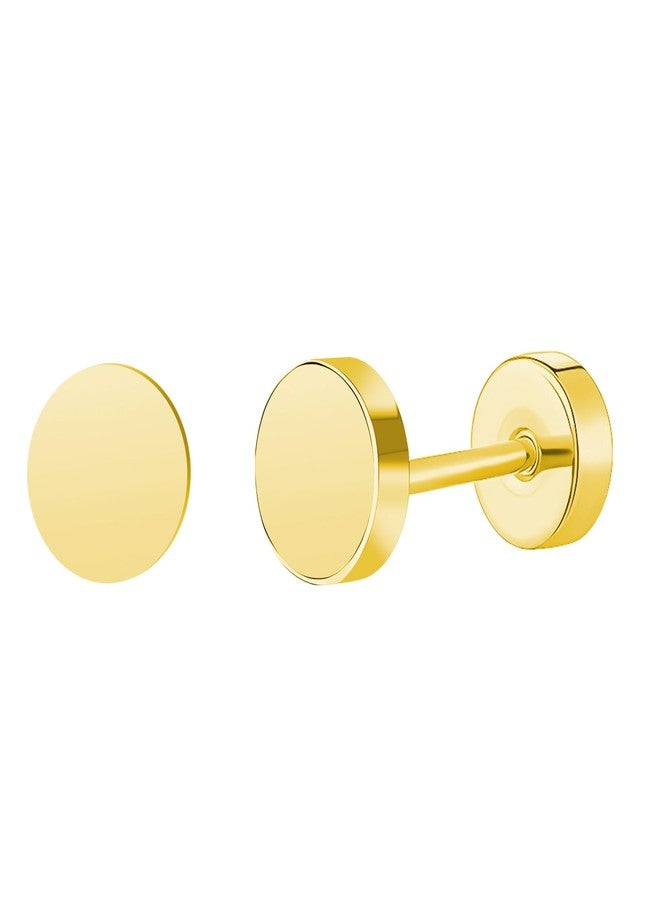 ZDE Women Earrings Flat Back Dot Earrings Titanium Hypoallergenic Cartilage Non-Nickel Earrings Studs for Sensitive Ears Simple Classic 5mm Gold Screw On Stud Earring - Image 1