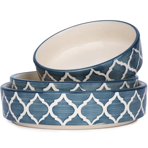 SEPARATE WAY Ceramic Bowls | Flat Deep Serving Bowl Set of 3 – 800ml, 600ml, 500ml |Moroccan Gray Finish | Ideal for Pasta, Salad, Snacks & More | Multipurpose Serving Bowl Ceramic Set - Image 1