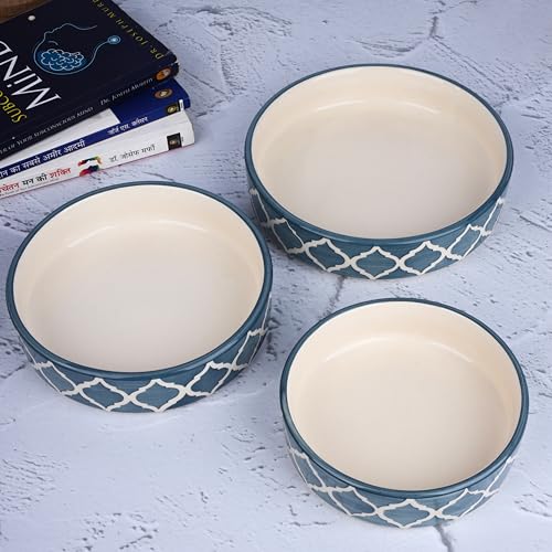 SEPARATE WAY Ceramic Bowls | Flat Deep Serving Bowl Set of 3 – 800ml, 600ml, 500ml |Moroccan Gray Finish | Ideal for Pasta, Salad, Snacks & More | Multipurpose Serving Bowl Ceramic Set - Image 4