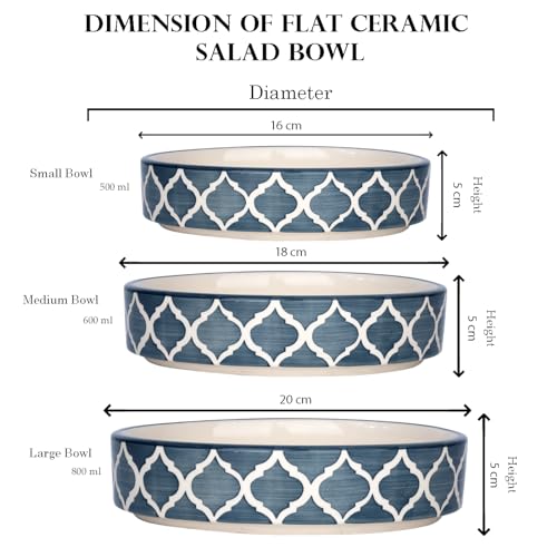 SEPARATE WAY Ceramic Bowls | Flat Deep Serving Bowl Set of 3 – 800ml, 600ml, 500ml |Moroccan Gray Finish | Ideal for Pasta, Salad, Snacks & More | Multipurpose Serving Bowl Ceramic Set - Image 5