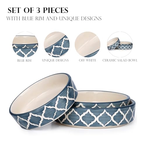 SEPARATE WAY Ceramic Bowls | Flat Deep Serving Bowl Set of 3 – 800ml, 600ml, 500ml |Moroccan Gray Finish | Ideal for Pasta, Salad, Snacks & More | Multipurpose Serving Bowl Ceramic Set - Image 2