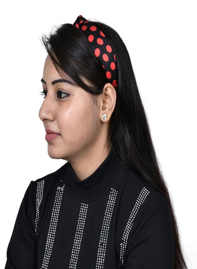 MATKOOZ_ GIRLS SATIN SILK POLKA DOTS TURBAN HAIR BAND_PACK OF 2PCS_BLACK,RED - Image 3