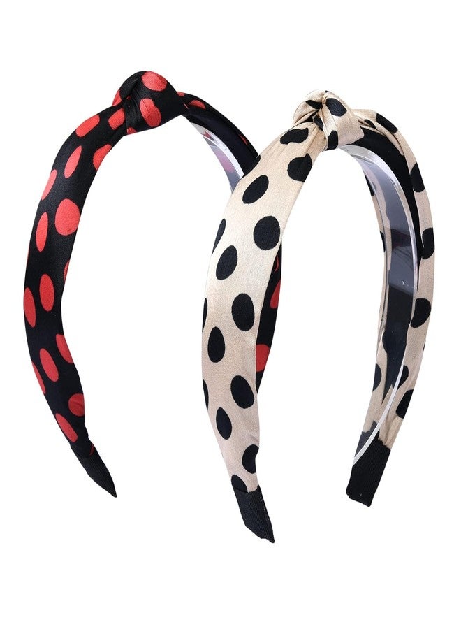 MATKOOZ_ GIRLS SATIN SILK POLKA DOTS TURBAN HAIR BAND_PACK OF 2PCS_BLACK,RED - Image 1