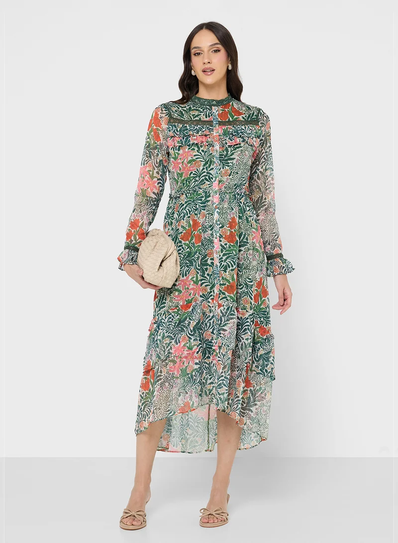Hope & Ivy Morris Society High Neck Long Sleeve Midi Dress