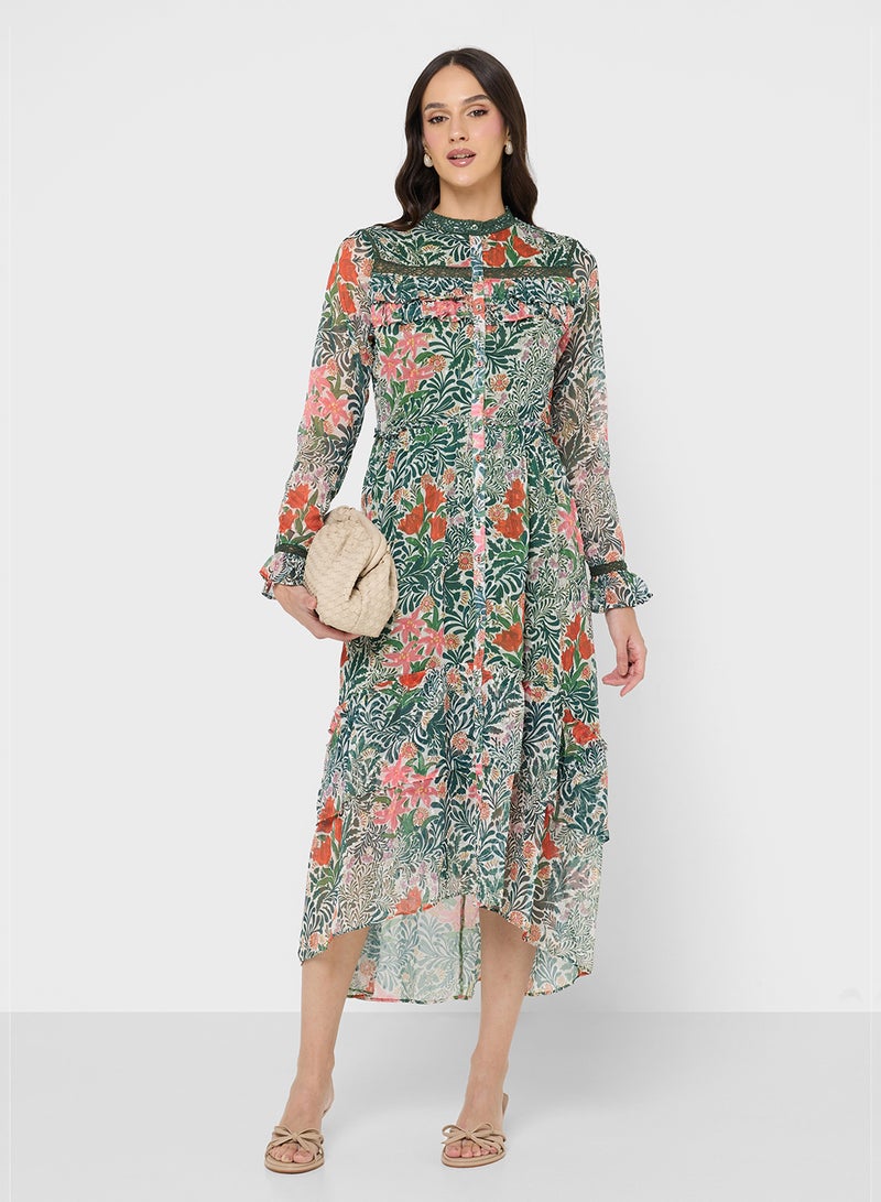 Hope & Ivy High Neck Long Sleeve Midi Dress- The William Morris Society - Image 1