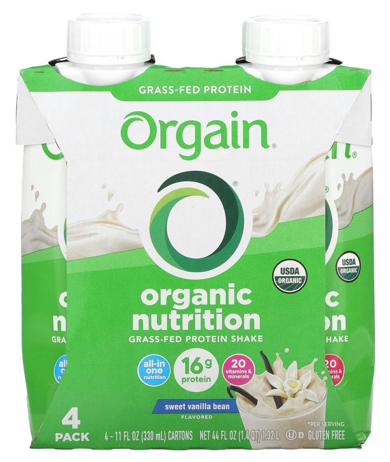 Organic Nutrition Grass-Fed Protein Shake  Sweet Vanilla Bean 4 Pack 11 fl oz (330 ml) Each